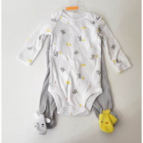 Just One You Other - Just One You Baby One Piece and Pants Set Gray with Bunnies and Chicks New